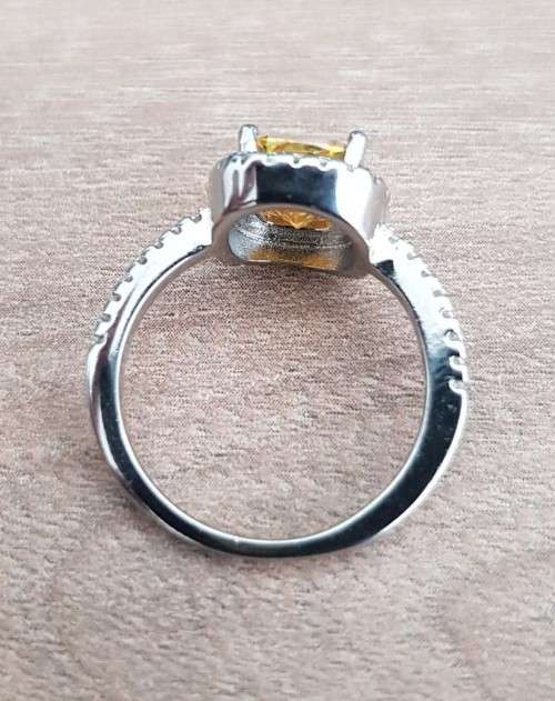 Lady Ann Citrine Yellow Cushion Cut Crystal  Ring for Women **925 Sterling Silver**