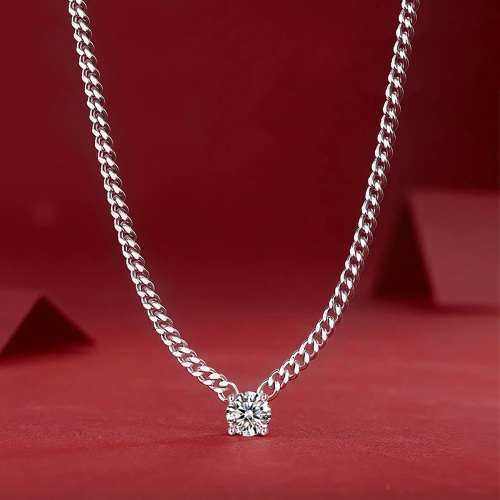 Cuban Chain D Color 1 Carat Moissanite Necklace 925 Sterling Silver Plated 18k White Gold