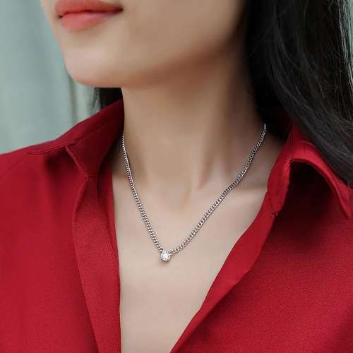 Cuban Chain D Color 1 Carat Moissanite Necklace 925 Sterling Silver Plated 18k White Gold