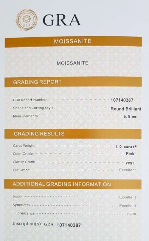 **Certified Moissanite** 1.00ct Rare Pink Moissanite Loose Stone  Color VVS1 Excellent Cut