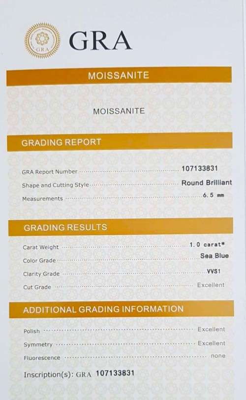 **Certified Moissanite** 1.00ct Rare Blue Moissanite Loose Stone  Color VVS1 Excellent Cut