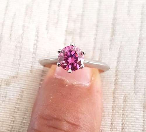 Solitaire Pink 1.00ct Moissanite D/VVS1  Engagement Ring Set in Sterling Silver **Certified*