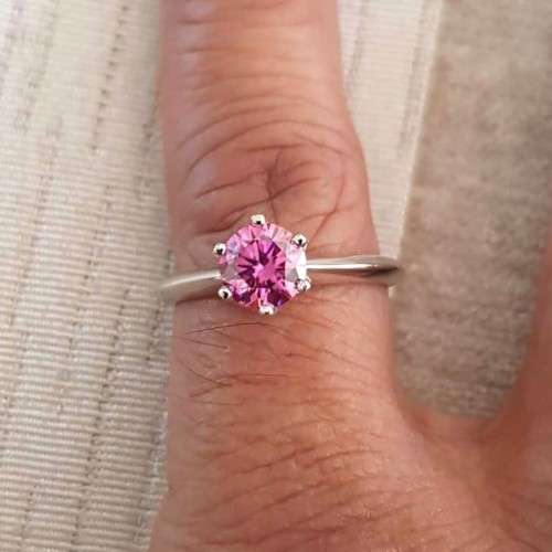 Solitaire Pink 1.00ct Moissanite D/VVS1  Engagement Ring Set in Sterling Silver **Certified*