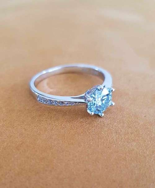 Solitaire Blue 1.00ct Moissanite D/VVS1  Engagement Ring Set in Sterling Silver **Certified*