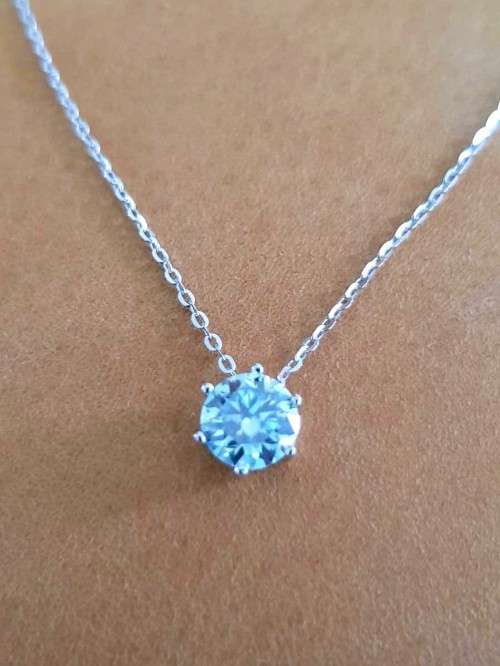 Solitaire Blue 1.00ct Moissanite D/VVS1  Pendant Chain Set in Sterling Silver **Certified*