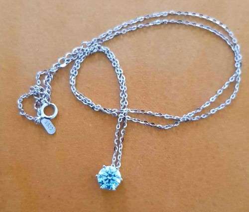 Solitaire Blue 1.00ct Moissanite D/VVS1  Pendant Chain Set in Sterling Silver **Certified*