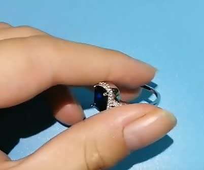 Sapphire Blue Cushion Cut  Crystal  Ring for Women