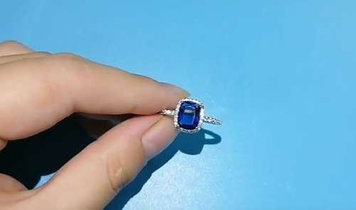 Sapphire Blue Cushion Cut  Crystal  Ring for Women