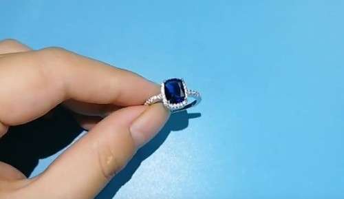Sapphire Blue Cushion Cut  Crystal  Ring for Women
