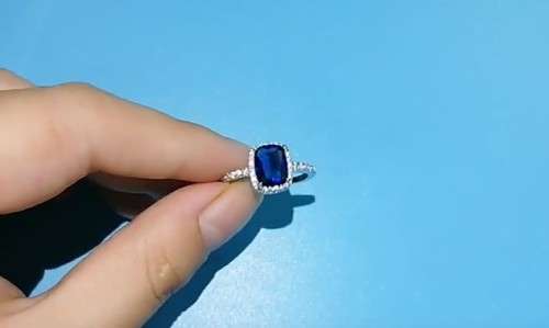 Sapphire Blue Cushion Cut  Crystal  Ring for Women
