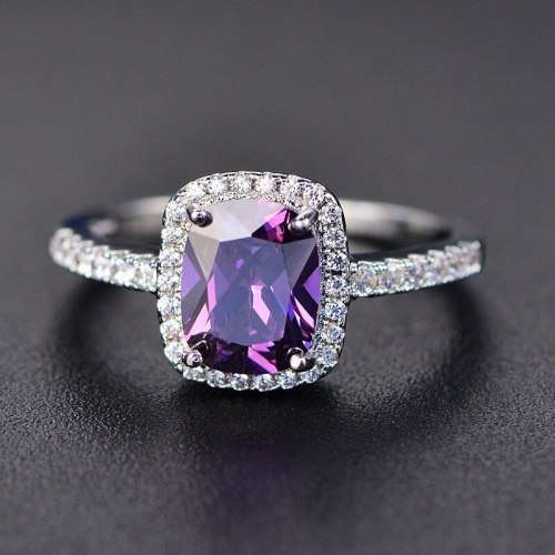 Amethyst Cushion Cut  Crystal  Ring for Women