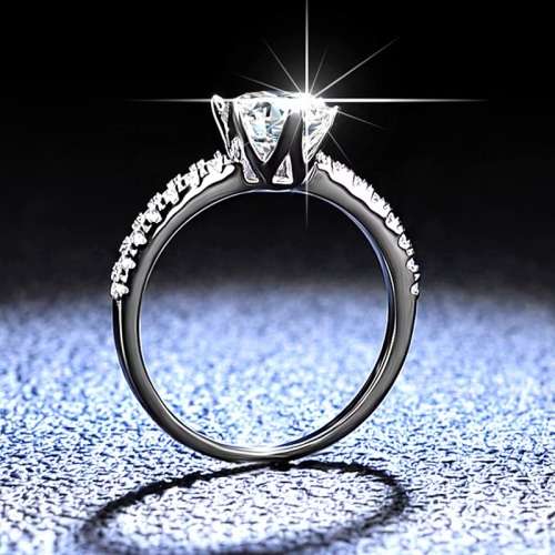 1 CT Moissanite D/VVS Round Cut Promise Ring White Gold Colour 925 Sterling Silver **Certified*
