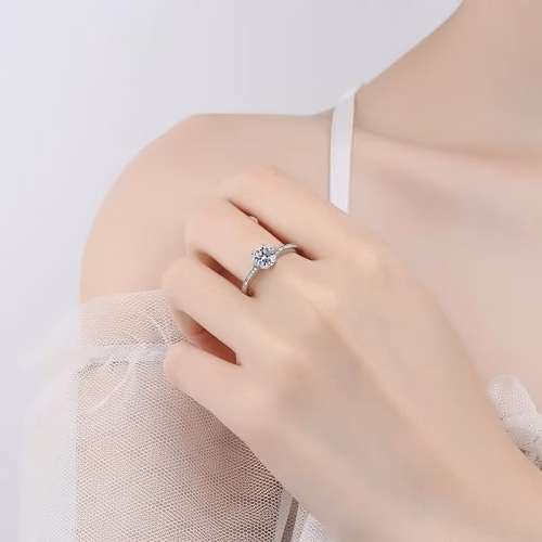 1 CT Moissanite D/VVS Round Cut Promise Ring White Gold Colour 925 Sterling Silver **Certified*