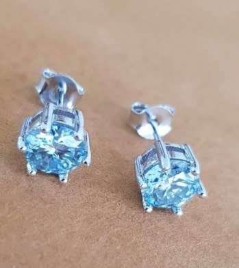 Solitaire Blue 1.00ct Moissanite D/VVS1  Earring Set in Sterling Silver **Certified*