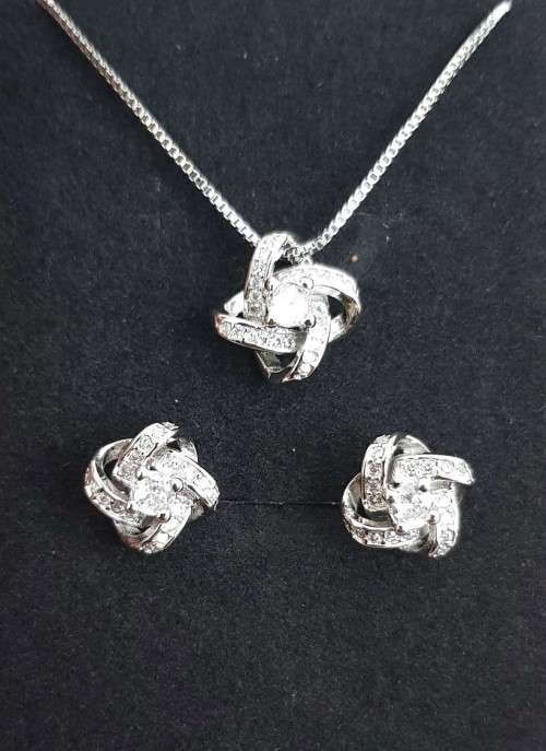 Four Leaf Clover Choker Necklace & Earrings Set  Flower 925 Sterling Silver Pendant Jewelry