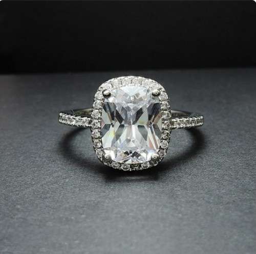 Lady Ann Cushion Cut White Crystal  Ring for Women **925 Sterling Silver**