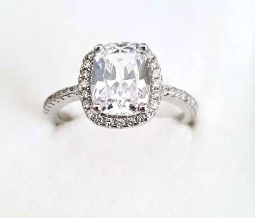 Lady Ann Cushion Cut White Crystal  Ring for Women **925 Sterling Silver**