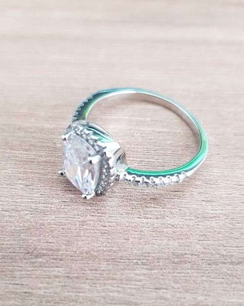 Lady Ann Cushion Cut White Crystal  Ring for Women **925 Sterling Silver**