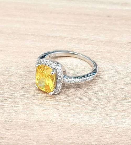 Lady Ann Cushion Cut Yellow Crystal  Ring for Women **925 Sterling Silver**