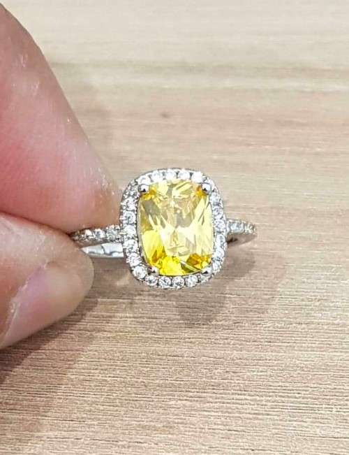 Lady Ann Cushion Cut Yellow Crystal  Ring for Women **925 Sterling Silver**