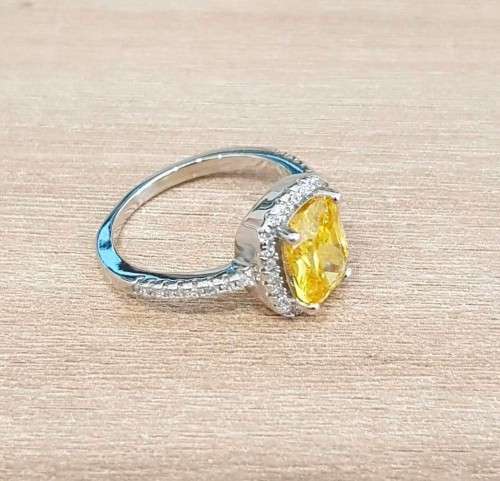 Lady Ann Cushion Cut Yellow Crystal  Ring for Women **925 Sterling Silver**