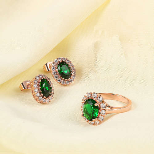 Villa Rose Earrings Rose gold Emerald Green Austrian Crystal jewelry