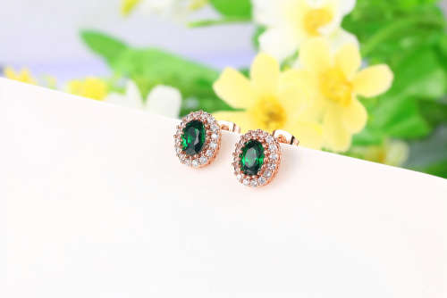 Villa Rose Earrings Rose gold Emerald Green Austrian Crystal jewelry