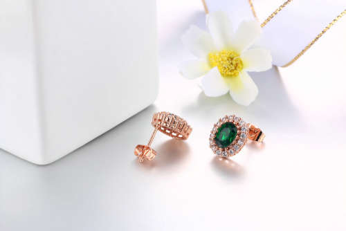 Villa Rose Earrings Rose gold Emerald Green Austrian Crystal jewelry