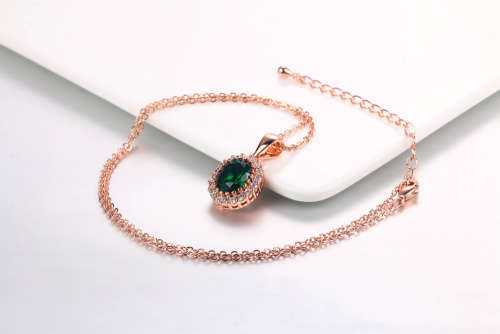 Villa Rose Pendant Rose gold Emerald Green Austrian Crystal jewelry