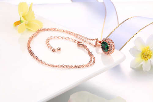 Villa Rose Pendant Rose gold Emerald Green Austrian Crystal jewelry