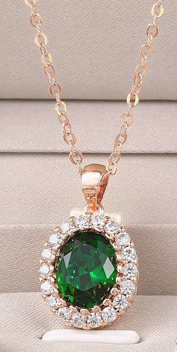 Villa Rose Pendant Rose gold Emerald Green Austrian Crystal jewelry