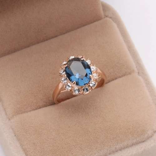 Villa Rose Ring Rose gold Blue  Austrian Crystal jewelry