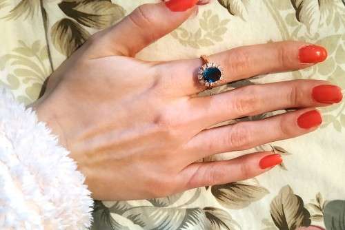 Villa Rose Ring Rose gold Blue  Austrian Crystal jewelry