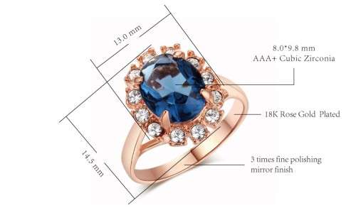 Villa Rose Ring Rose gold Blue  Austrian Crystal jewelry