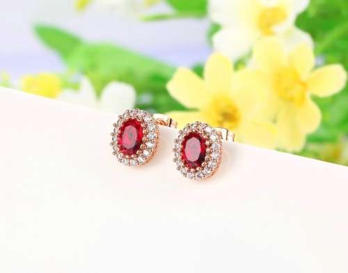 Villa Rose Earrings Rose gold Ruby Red  Austrian Crystal jewellery