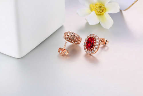 Villa Rose Earrings Rose gold Ruby Red  Austrian Crystal jewellery