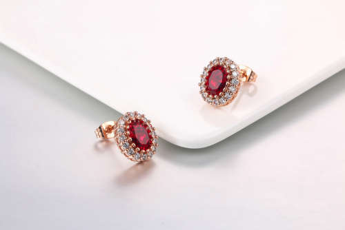 Villa Rose Earrings Rose gold Ruby Red  Austrian Crystal jewellery