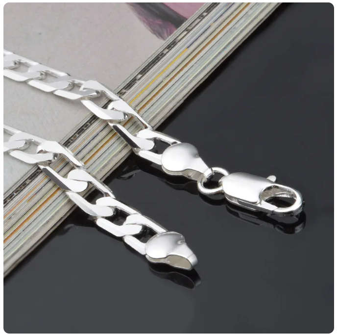 Figaro Chain Necklace  8MM 20` 50cm Silver 925 Silver