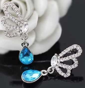 Austrian Blue Crystal butterfly Earrings