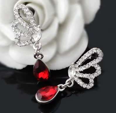 Austrian  Red Crystal butterfly Earrings