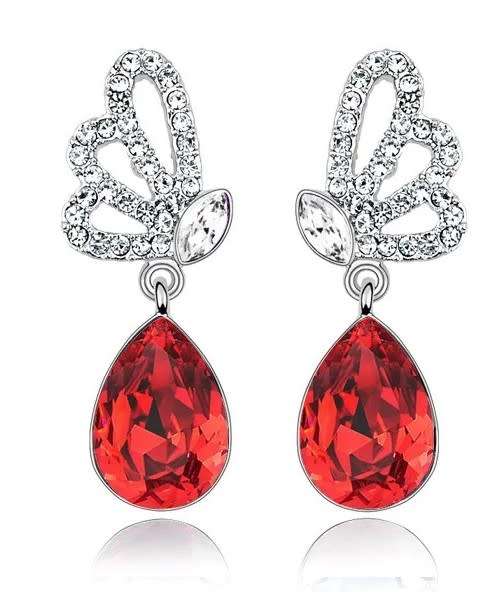 Austrian  Red Crystal butterfly Earrings