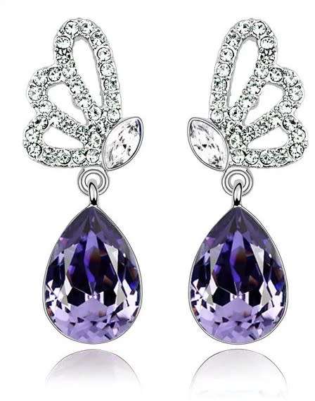 Austrian  Amethyst Purple Crystal butterfly Earrings