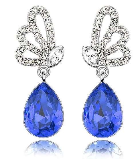 Austrian  Royal Blue Crystal butterfly Earrings