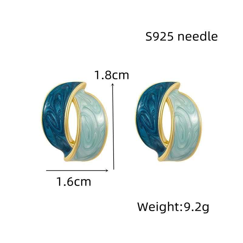Double Arc Cross Enamel Blue Geometric Earring  Contrast Colour  Women Jewellery
