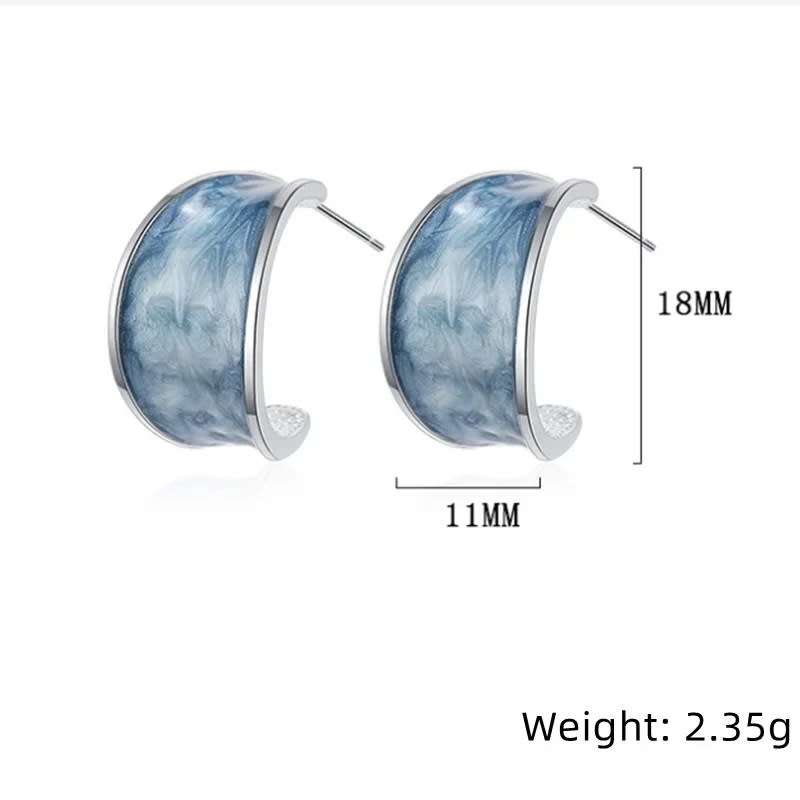 Light Blue Drip Oil  Enamel Geometric Stud Earrings Women Jewellery 925 Silver