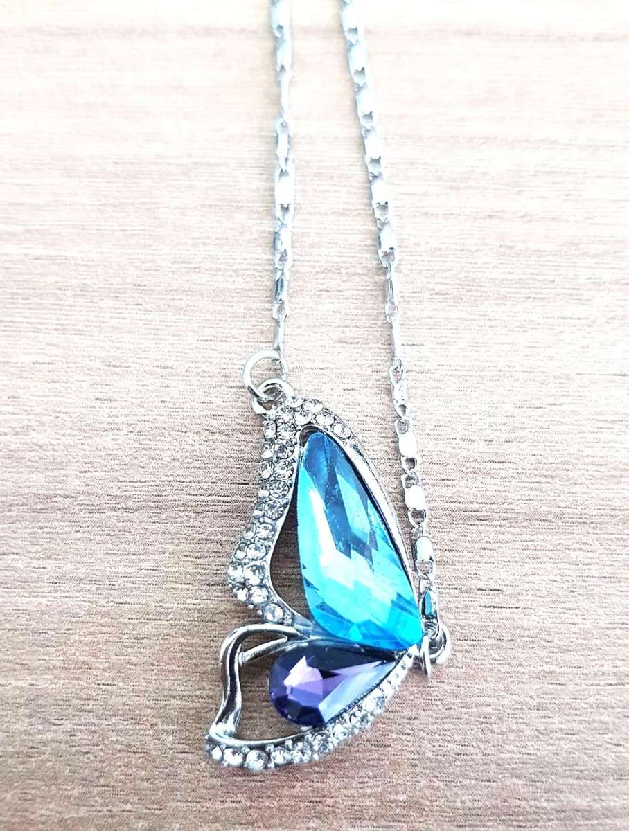 Butterfly Wing Blue Austria crystal Necklace  Fashion Jewelry 