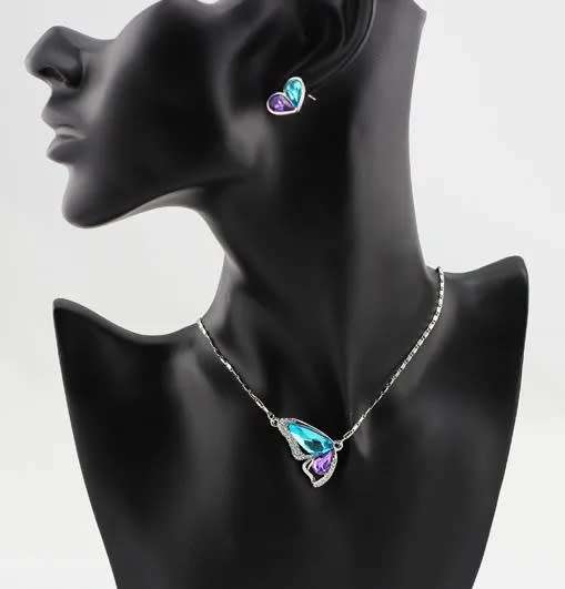Butterfly Wing Blue Austria crystal Necklace  Fashion Jewelry 