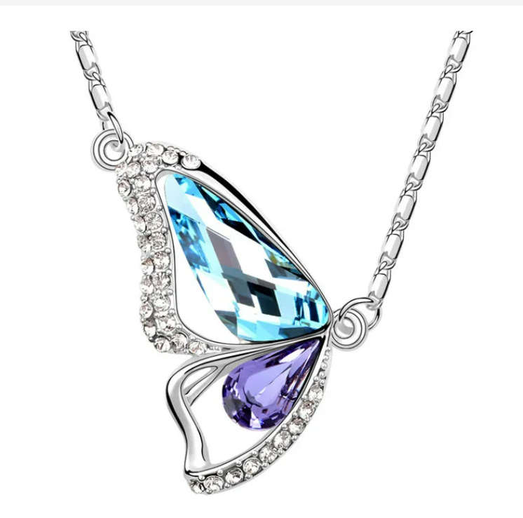 Butterfly Wing Blue Austria crystal Necklace  Fashion Jewelry 