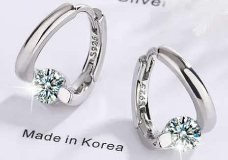 1 Carat Round Hoop Earrings Women 925 Sterling Silver Sparkling Fine Jewelry