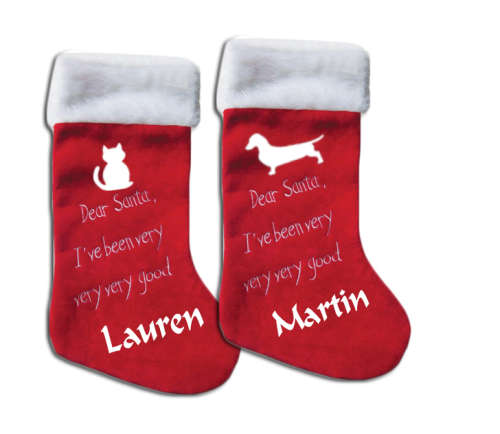 Personalised Christmas Stockings. Cute designs available.